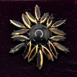 ART Arthur Pepper Black and Gold Layered Glass Navette Brooch